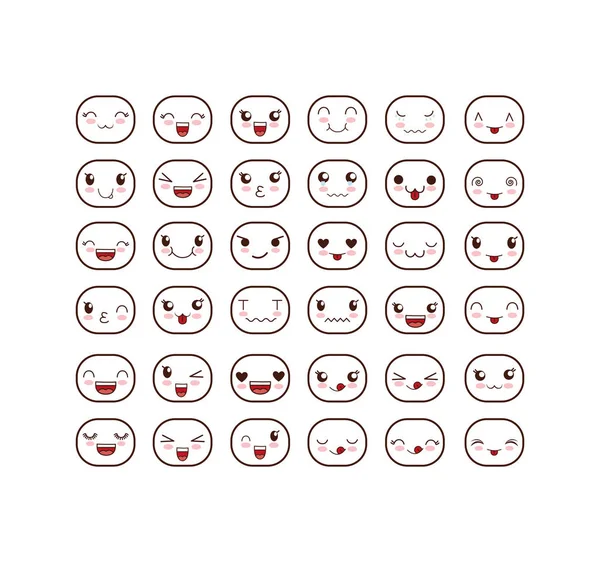 Geïsoleerde kawaii cartoon gezicht pictogram set vector ontwerp — Stockvector