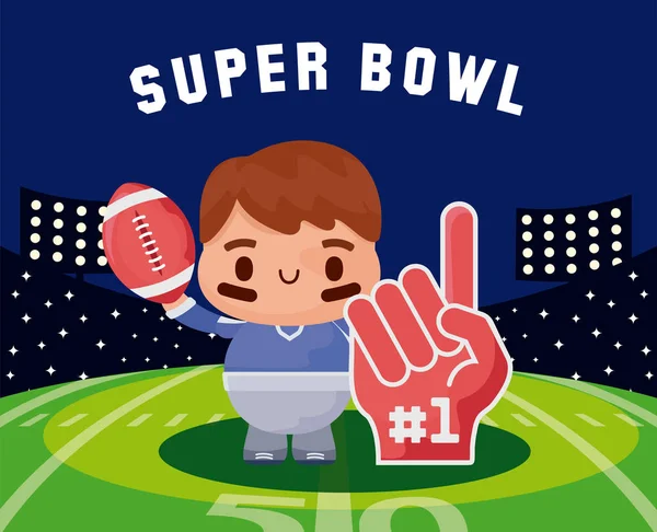 Super bowl player with glove and ball over field vector design — ストックベクタ