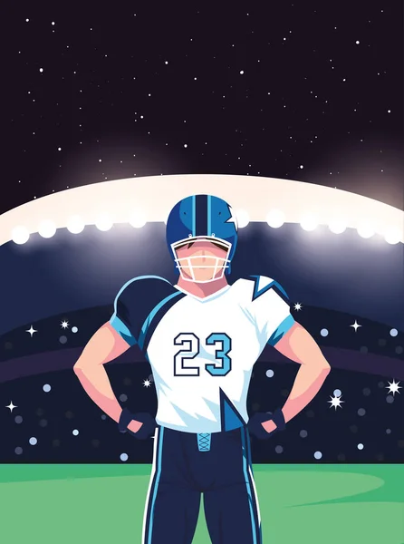 Tribün vektör tasarımının önünde miğferi olan Super Bowl oyuncusu — Stok Vektör