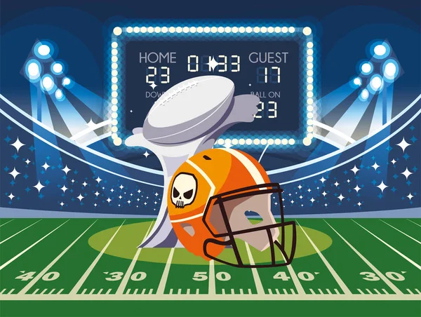Super Bowl kaskı ve kupa tribün tasarımı önünde — Stok Vektör