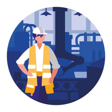 Taşıyıcı üzerinde çalış. Vektör. Taşıyıcı bantlı taşıyıcının robot işlemi.