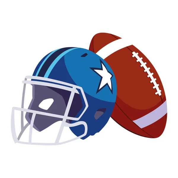 Helm en bal amerikaans voetbal op witte achtergrond — Stockvector