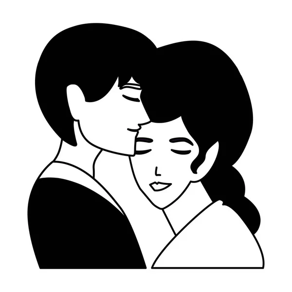 Couple de personnes amoureuses, homme et femme s'embrassant affectueusement — Image vectorielle