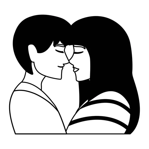 Pareja de personas enamoradas, hombre y mujer abrazándose cariñosamente — Vector de stock