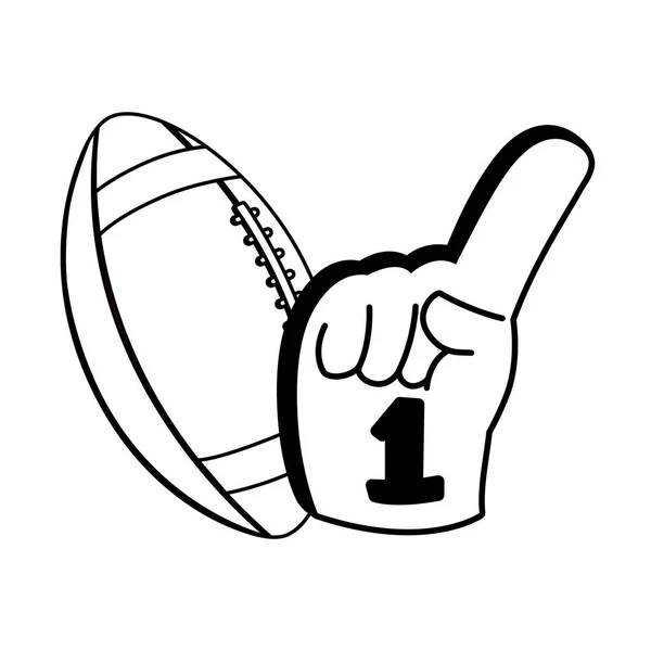 American football ball with hand glove on white background — 스톡 벡터