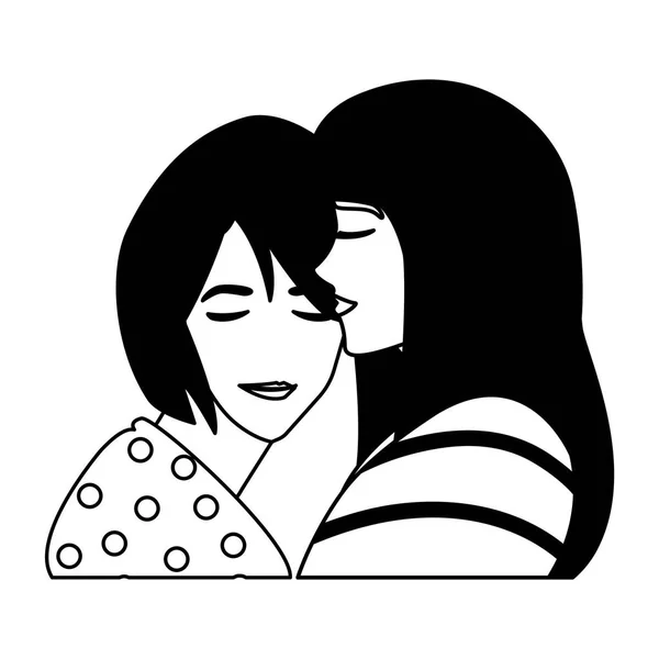 Femmes amoureuses, femmes qui s'embrassent affectueusement — Image vectorielle