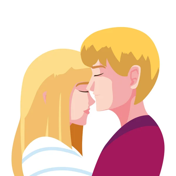 Paar verliebter Menschen, Mann und Frau umarmen sich innig — Stockvektor