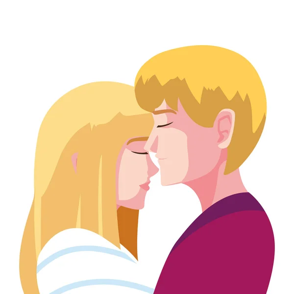 Pareja de personas enamoradas, hombre y mujer abrazándose cariñosamente — Vector de stock