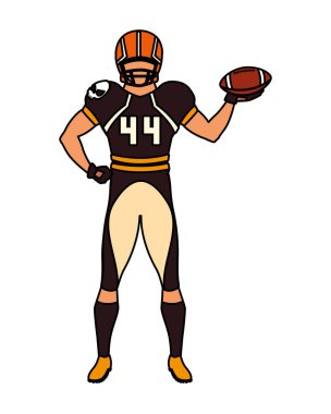 Beyaz arka planda üniformalı Amerikan futbolu oyuncusu.