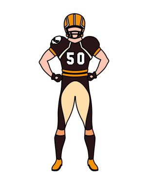 Beyaz arka planda üniformalı Amerikan futbolu oyuncusu.