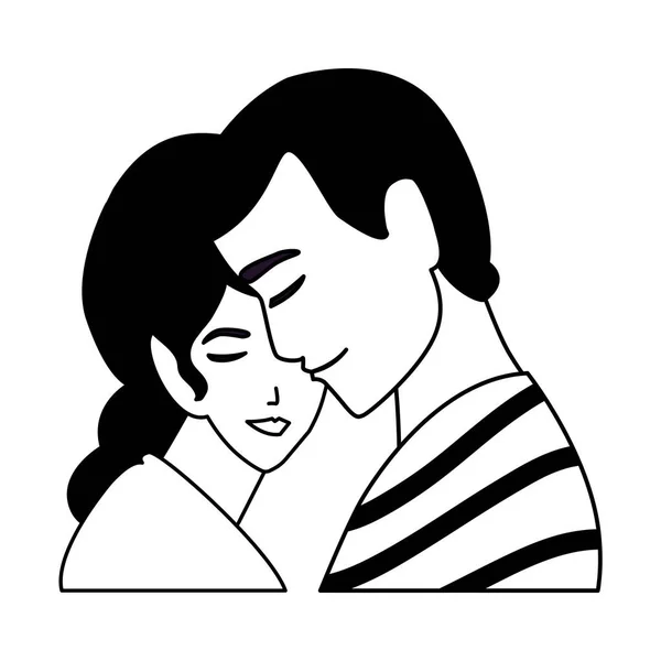 Pareja de personas enamoradas, hombre y mujer abrazándose cariñosamente — Vector de stock