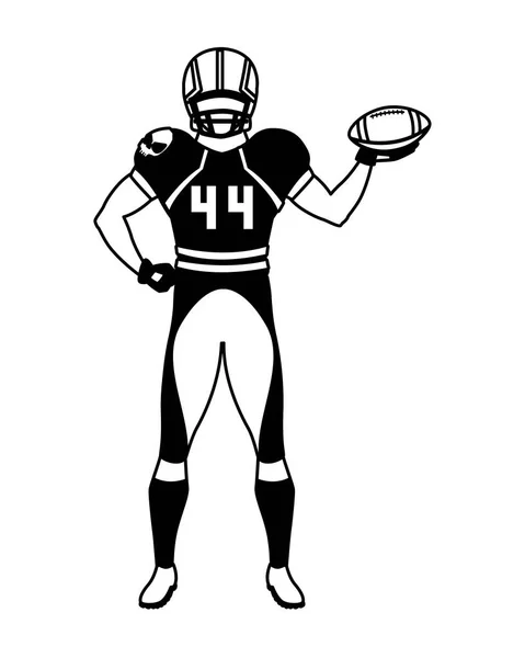 Mann Teamplayer American Football mit Uniform auf weißem Hintergrund — Stockvektor