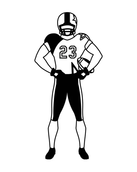 Homme équipe joueur de football américain avec uniforme sur fond blanc — Image vectorielle