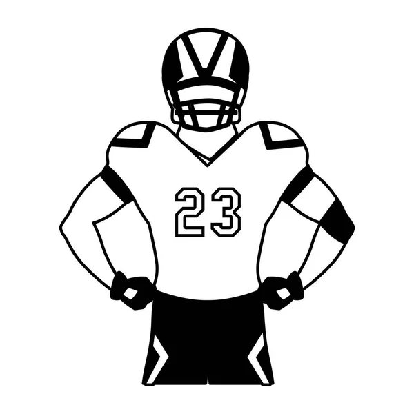 Hombre jugador de equipo de fútbol americano con uniforme sobre fondo blanco — Vector de stock