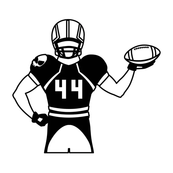 Mann Teamplayer American Football mit Uniform auf weißem Hintergrund — Stockvektor