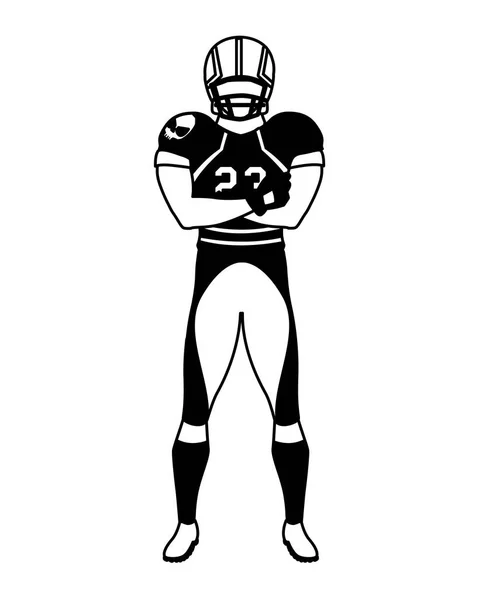 Homme équipe joueur de football américain avec uniforme sur fond blanc — Image vectorielle