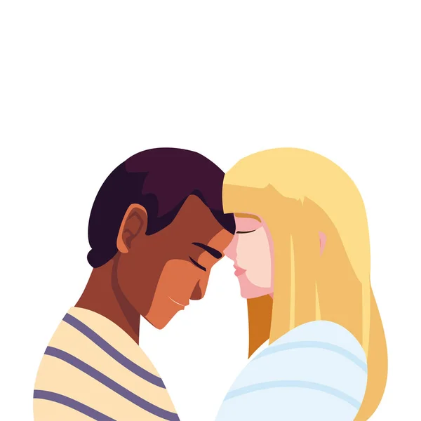 Pareja de personas enamoradas, hombre y mujer abrazándose cariñosamente — Vector de stock