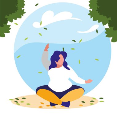 Dışarıdaki kadın arka planda yoga yapıyor.