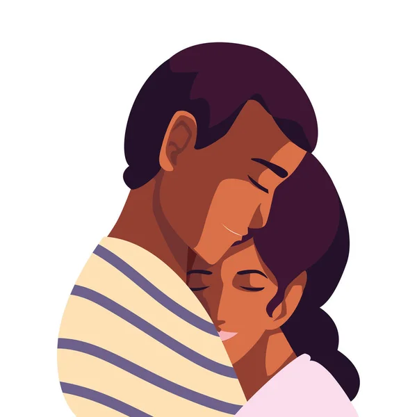 Paar verliefde mensen, man en vrouw die elkaar liefdevol omhelzen — Stockvector