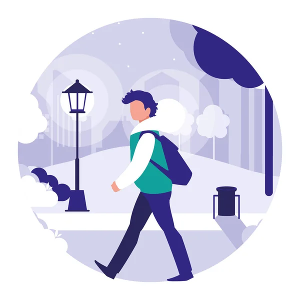 Άνθρωπος που περπατά στο πάρκο στην πόλη — Διανυσματικό Αρχείο