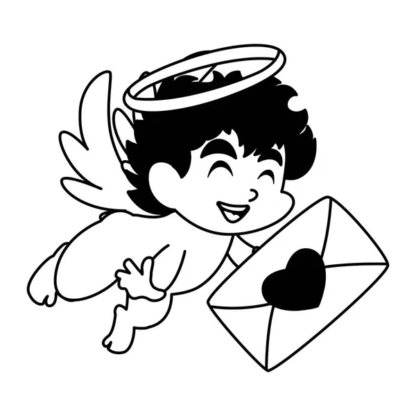 Roztomilý andílek drží milostný dopis v bílém pozadí — Stockový vektor