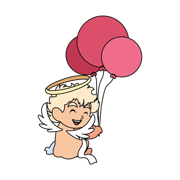 Roztomilý andílek s helium balónky na bílém pozadí — Stockový vektor