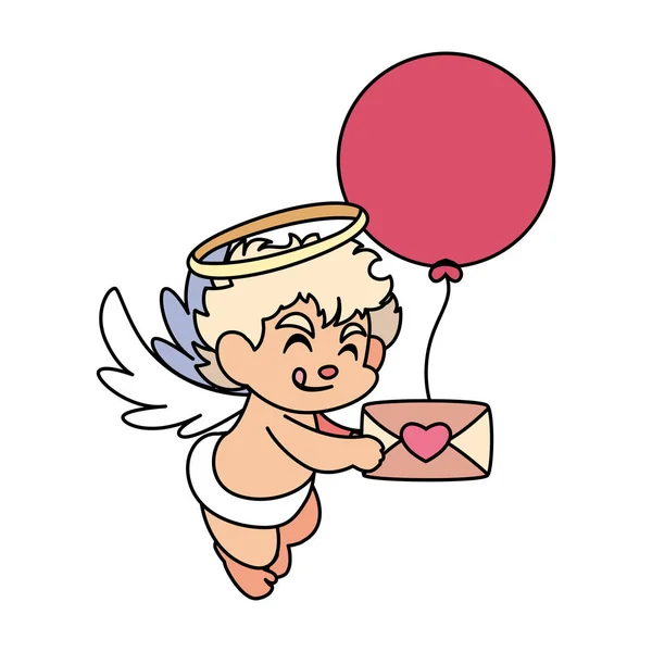 Bonito cupido anjo segurando uma carta de amor no fundo branco — Vetor de Stock