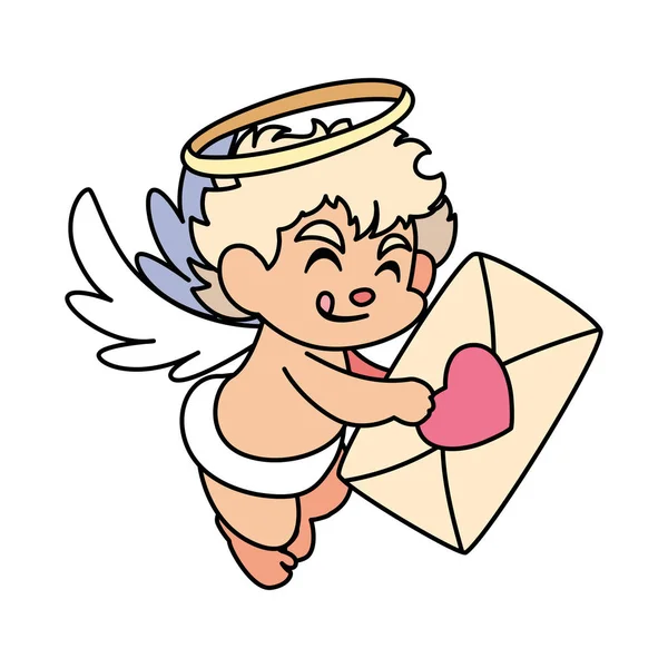 Χαριτωμένο Έρως άγγελος κρατώντας ένα ερωτικό γράμμα σε λευκό φόντο — Διανυσματικό Αρχείο