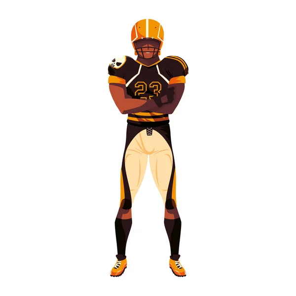 Uomo squadra giocatore di football americano con uniforme su sfondo bianco — Vettoriale Stock