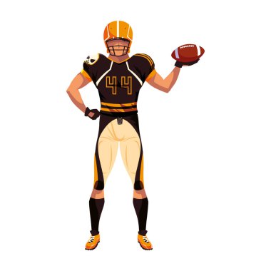 Beyaz arka planda üniformalı Amerikan futbolu oyuncusu.