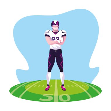 Stadyum çimlerinde erkek Amerikan futbolu takımı oyuncusu