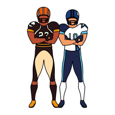 Beyaz arka planda erkek oyuncular Amerikan futbolu