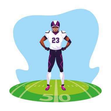 Stadyum çimlerinde erkek Amerikan futbolu takımı oyuncusu