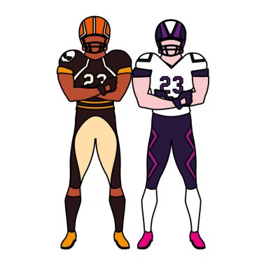 Beyaz arka planda erkek oyuncular Amerikan futbolu