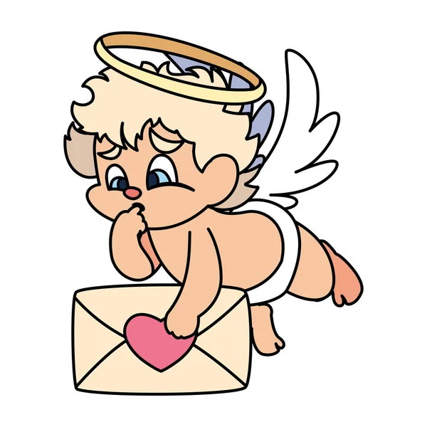 Bonito cupido anjo segurando uma carta de amor no fundo branco — Vetor de Stock