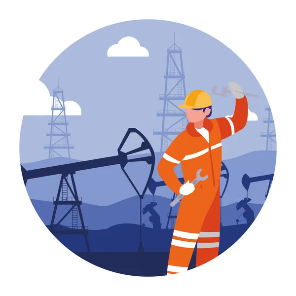 生产线上的石油工人 — 图库矢量图片