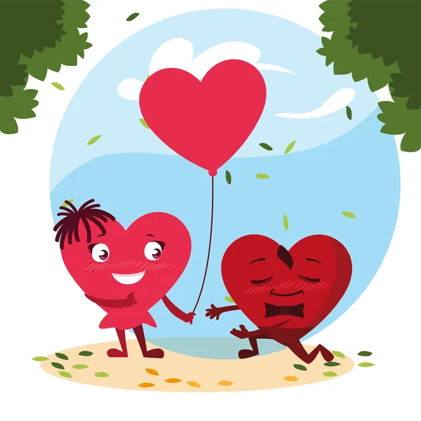 Dvě šťastná srdce, karta Valentýna — Stockový vektor