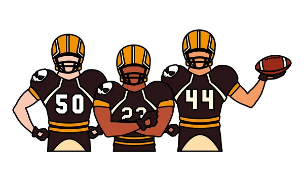 Équipe de joueurs football américain, les sportifs avec uniforme — Image vectorielle