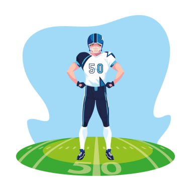 Stadyum çimlerinde erkek Amerikan futbolu takımı oyuncusu