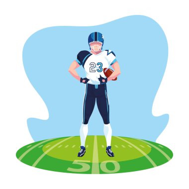 Stadyum çimlerinde erkek Amerikan futbolu takımı oyuncusu