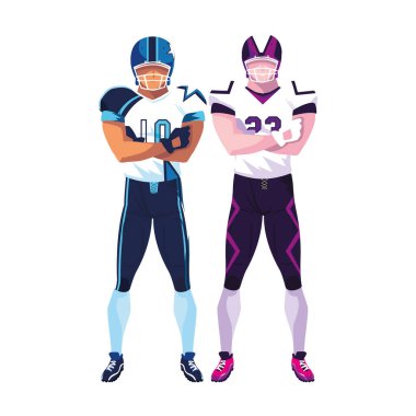 Beyaz arka planda erkek oyuncular Amerikan futbolu