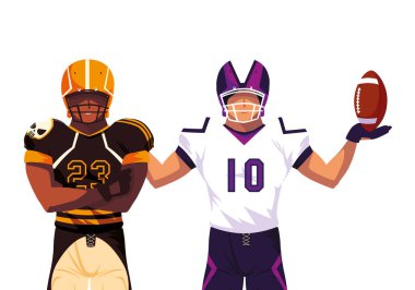 Beyaz arka planda erkek oyuncular Amerikan futbolu