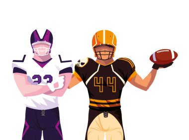 Beyaz arka planda erkek oyuncular Amerikan futbolu