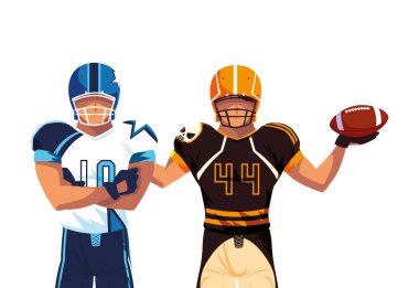 Beyaz arka planda erkek oyuncular Amerikan futbolu