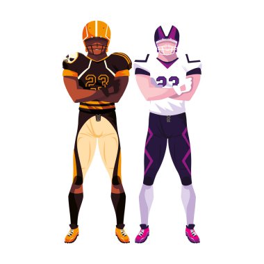 Beyaz arka planda erkek oyuncular Amerikan futbolu