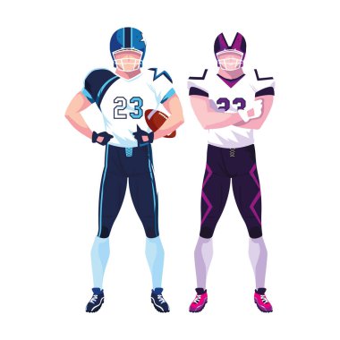 Beyaz arka planda erkek oyuncular Amerikan futbolu