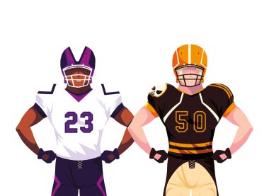 Beyaz arka planda erkek oyuncular Amerikan futbolu