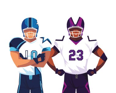 Beyaz arka planda erkek oyuncular Amerikan futbolu