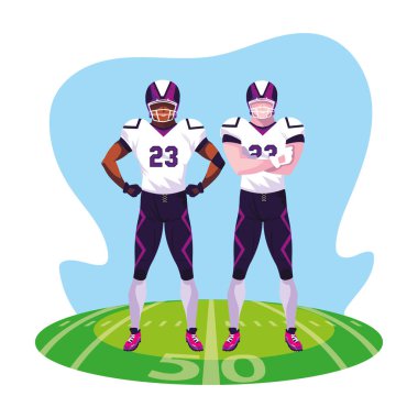 Amerikan futbolu, stadyum çimlerinde üniformalı sporcular.