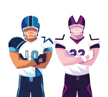 Beyaz arka planda erkek oyuncular Amerikan futbolu